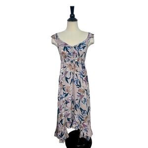 O’Neill Floral Maxi Dress Women’s SM Pink Purple Blue Ruffle Hem Boho Sundress
